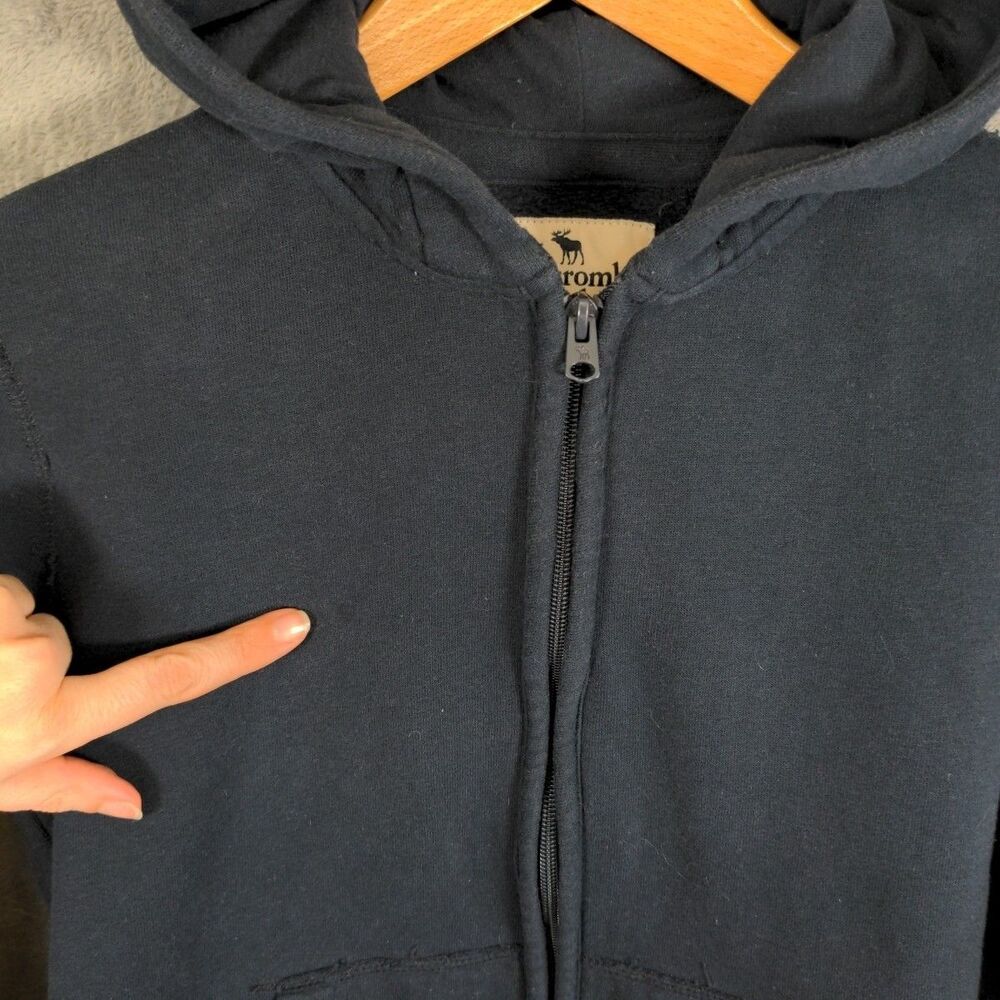 Abercrombie Kids Full Zip Hoodie Size 9/10 Black Large Back Logo Soft Sweatshirt - Picture 8 of 10